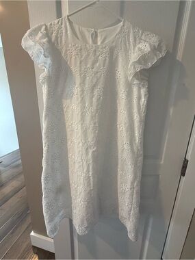 SHEIN White Eyelet Ruffle-Trim Shift Dress